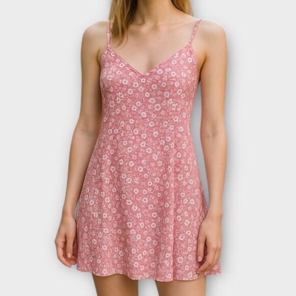 Mod Cloth Pink Ditsy Floral Women's Slip Dress Size L - Picture 1 of 8